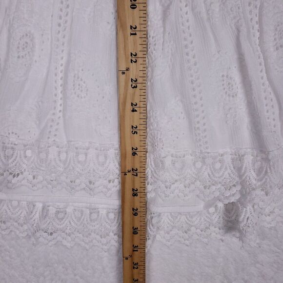 Karen Kane Boho Peasant Dress White Eyelet Lace Flowy Cottagecore Womens Small‎ - Picture 9 of 11